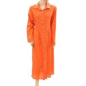 Souq Buttondown Midi Dress Pintuck Long Sleeve Orange Cotton M/L-G NEW 278277